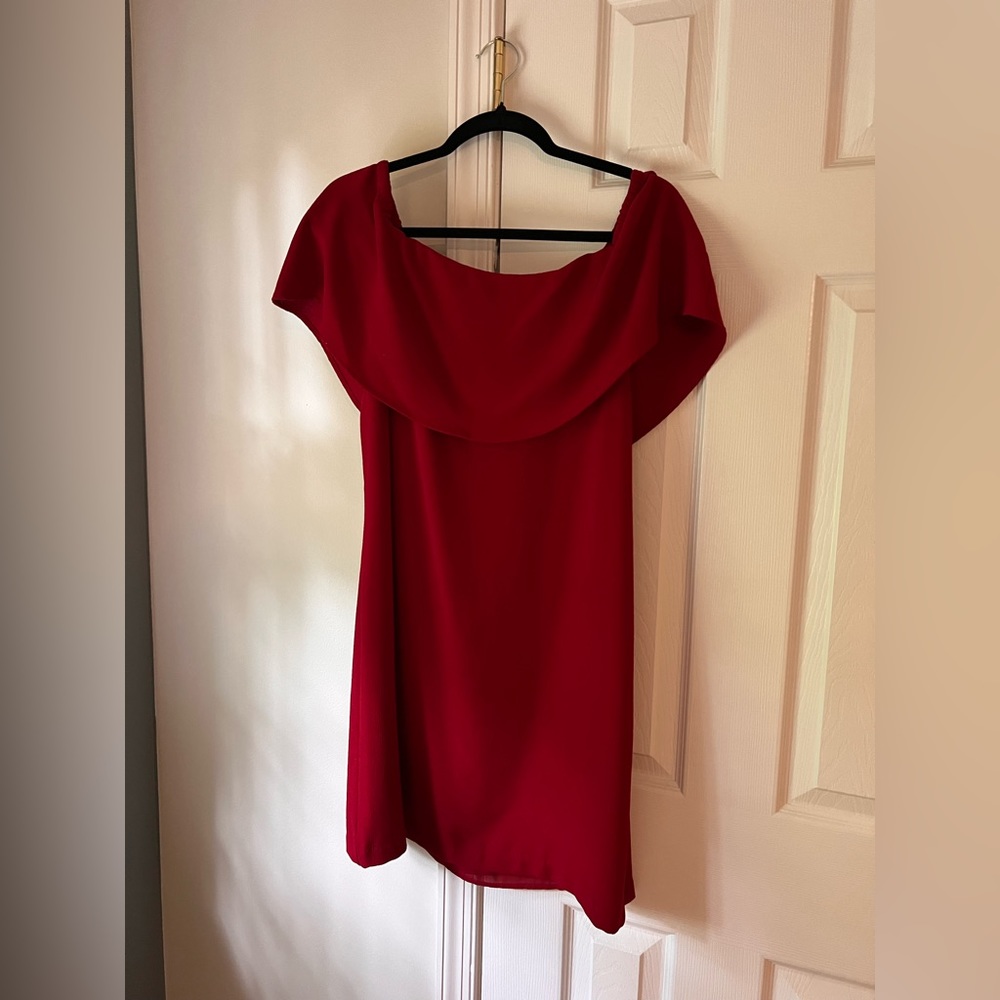 Charles Henry dark red off the shoulder mini dress